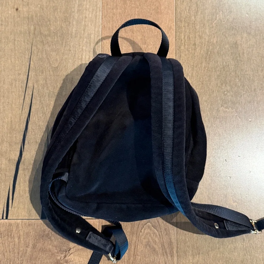 Juicy Couture Obsession Backpack Black Velvet Rhinestone Gold Hardware